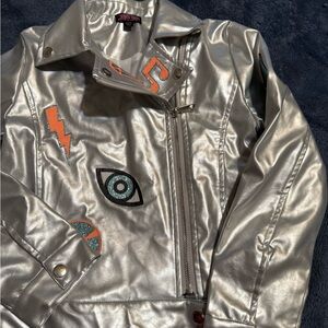Kids Shiny Silver Jacket with Fun Patches